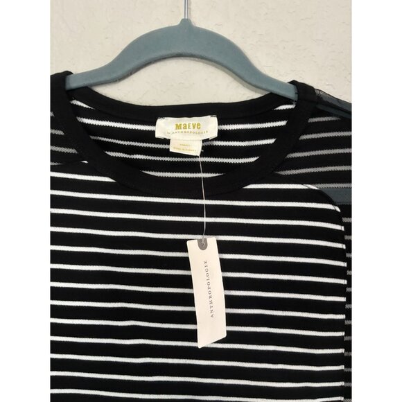 NWT Maeve Anthropologie Tulle-Inlay Tee Sz XS Black White Striped - Picture 3 of 11